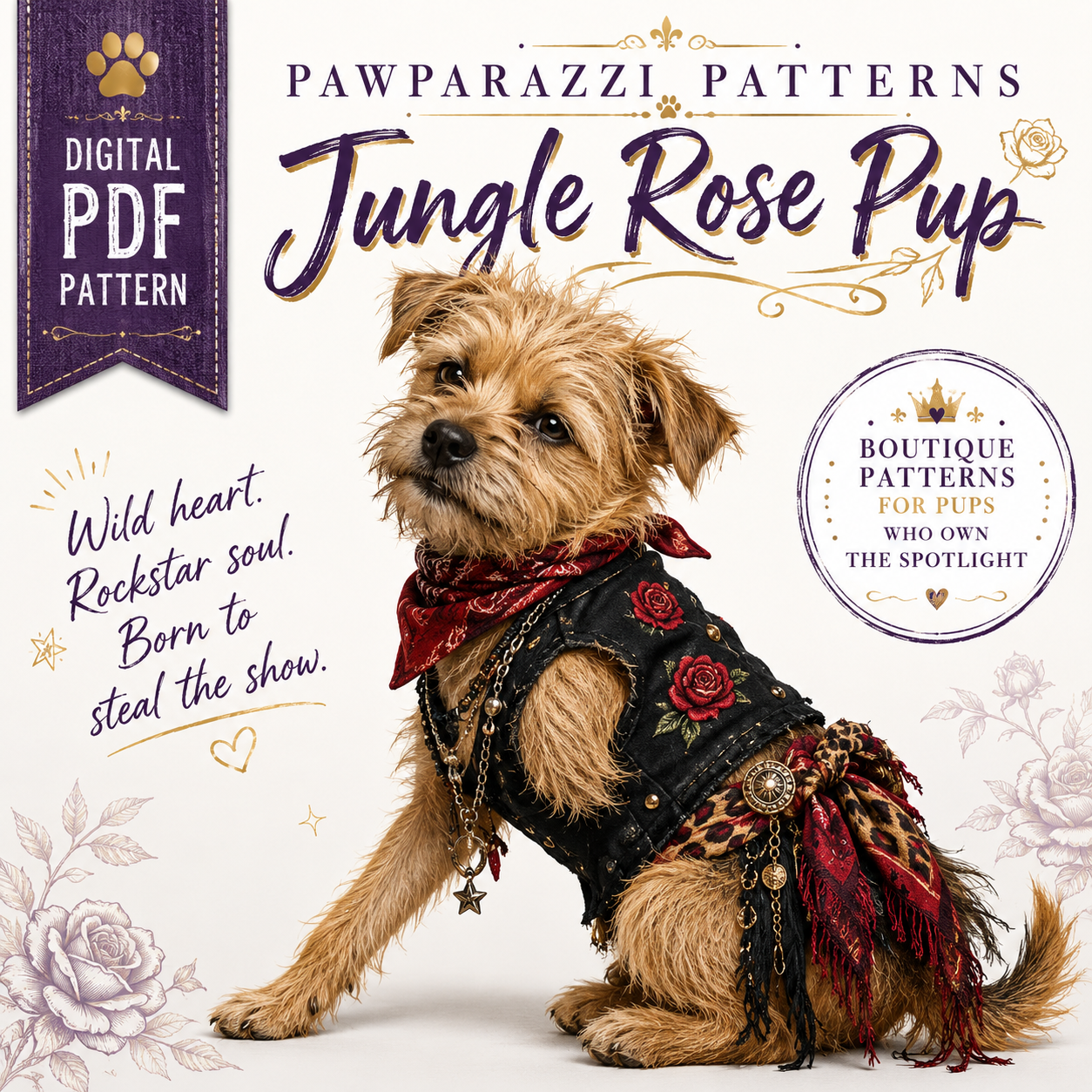 Jungle Rose Pup digital sewing pattern cover