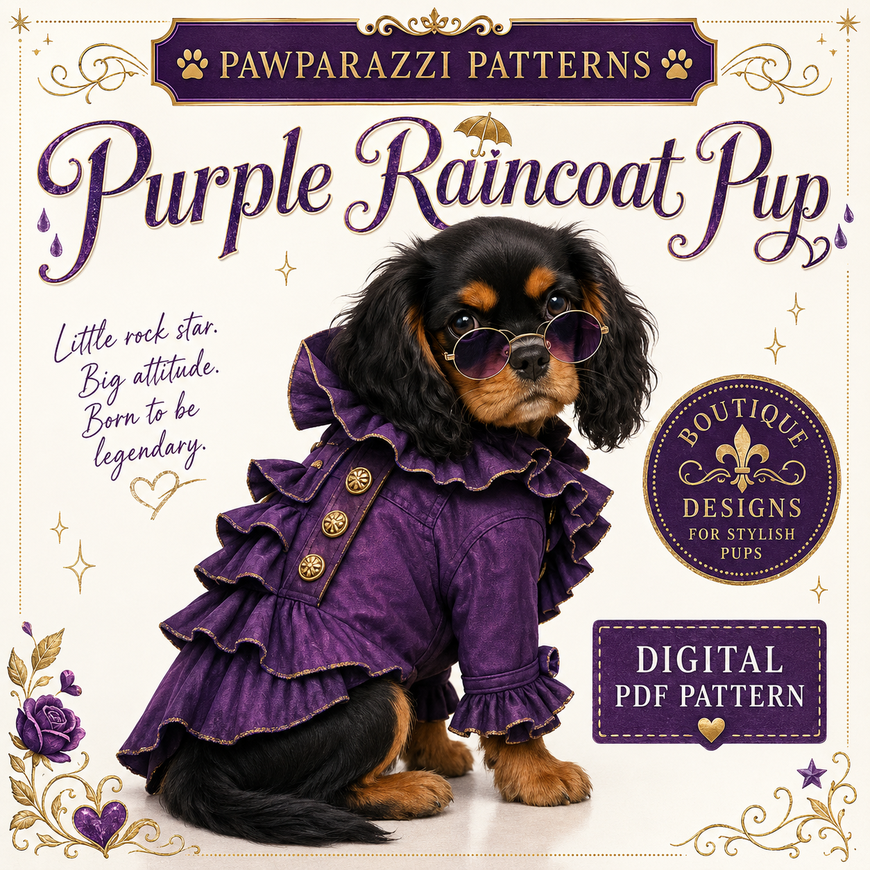 Purple Raincoat Pup digital sewing pattern cover